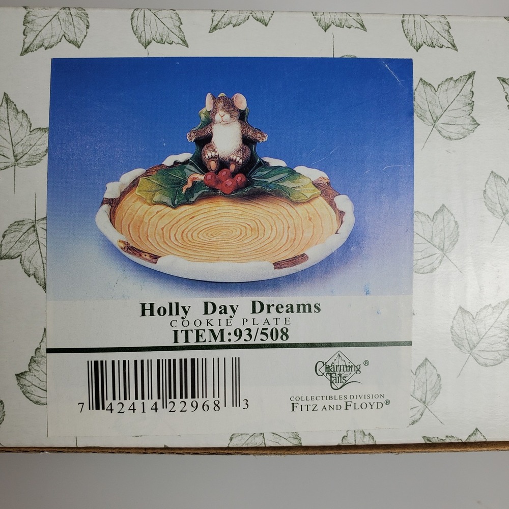 Signed Autographed Charming Tails Holly Day Dreams Cookie Plate Fitz Floyd